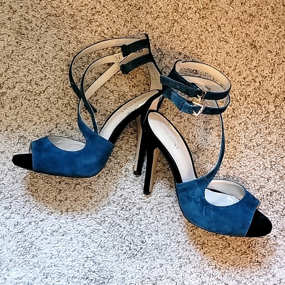 Suede Black and Teal Heels - Picture 1 of 4